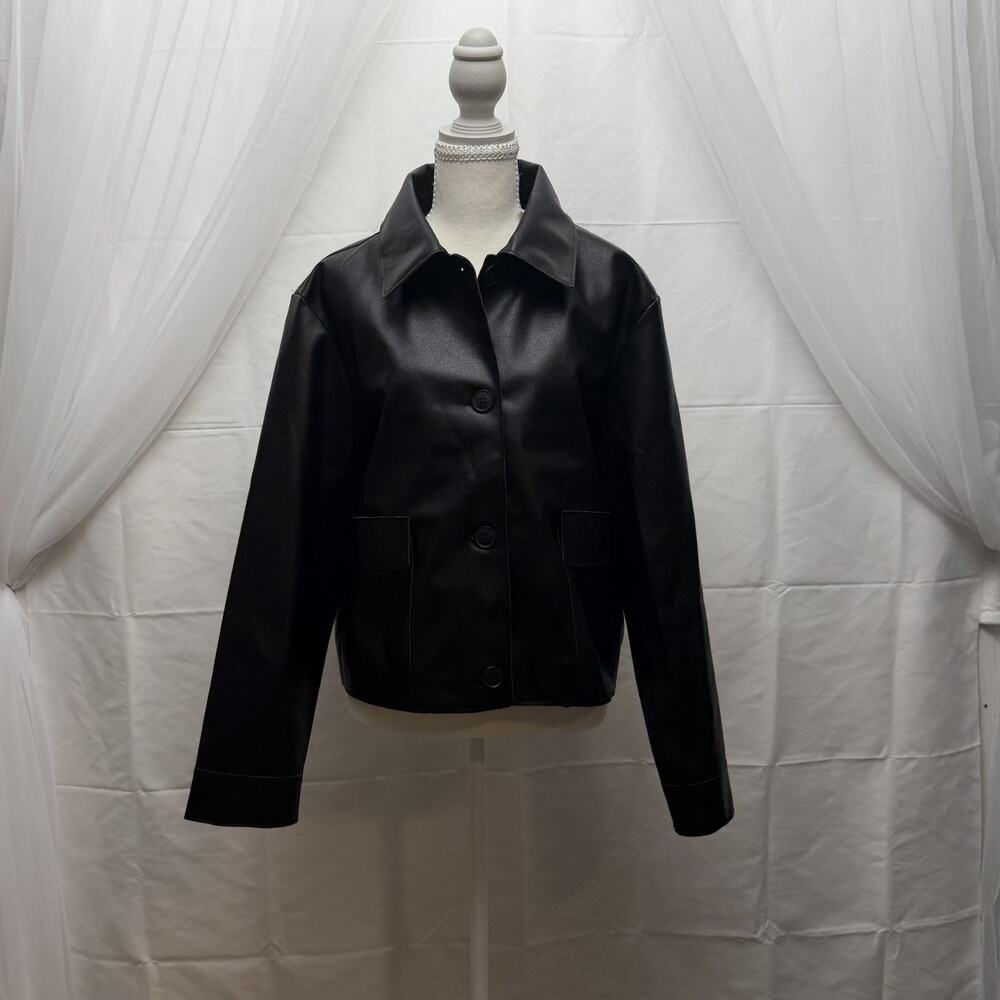 Jason Wu Black Faux Leather Jacket Cropped Brand New Size Large